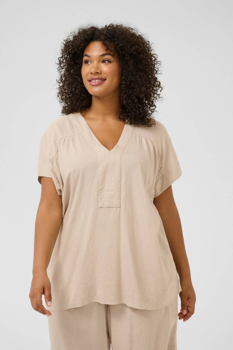 Große Größen Kurzarm-Bluse Loose fit, Damen, beige, Größe: 54, Viskose/Leinen, Happy Size DE Women von KAFFE Curve