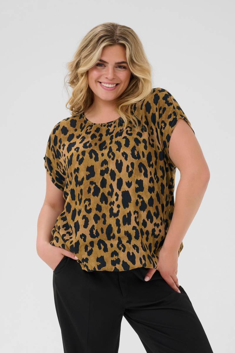 Große Größen Kurzarm-Bluse Loose fit, Damen, braun, Größe: 46, Viskose, Happy Size DE Women von KAFFE Curve