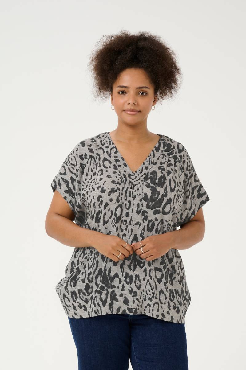 Große Größen Kurzarm-Bluse Loose fit, Damen, braun, Größe: 46, Viskose/Leinen, Happy Size DE Women von KAFFE Curve