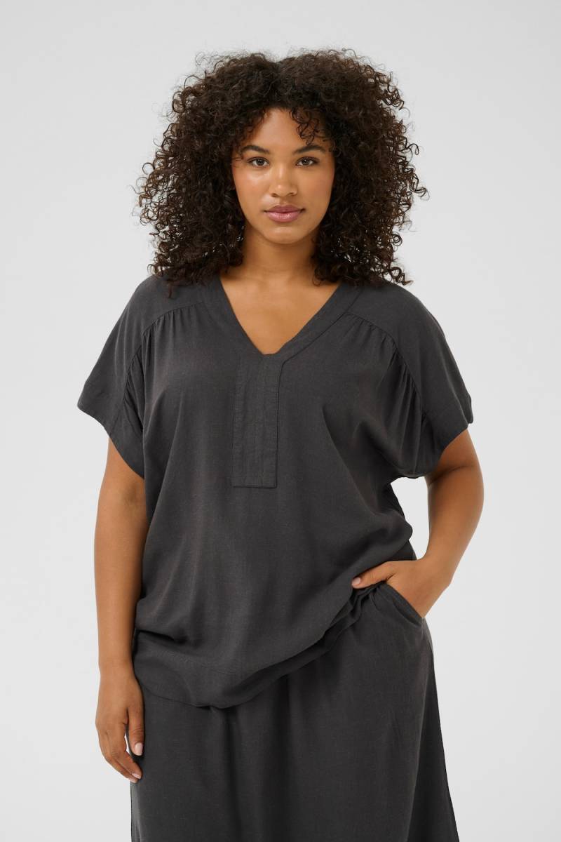Große Größen Kurzarm-Bluse Loose fit, Damen, grau, Größe: 48, Viskose/Leinen, Happy Size DE Women Große Größen Kurzarm-Bluse Loose fit, Damen, grau, Größe: 48, Viskose/Leinen, Happy Size DE Women von KAFFE Curve