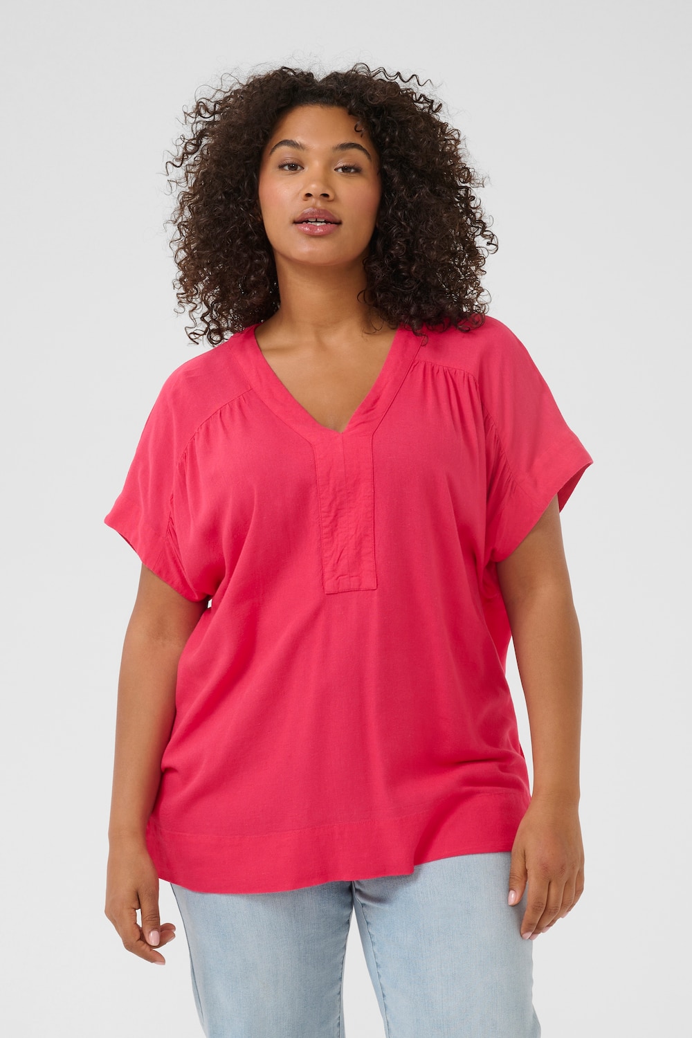 Große Größen Kurzarm-Bluse Loose fit, Damen, rosa, Größe: 46, Viskose/Leinen, Happy Size DE Women von KAFFE Curve
