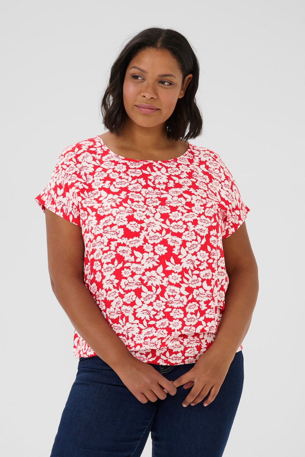 Große Größen Kurzarm-Bluse Loose fit, Damen, rot, Größe: 52, Viskose, Happy Size DE Women von KAFFE Curve