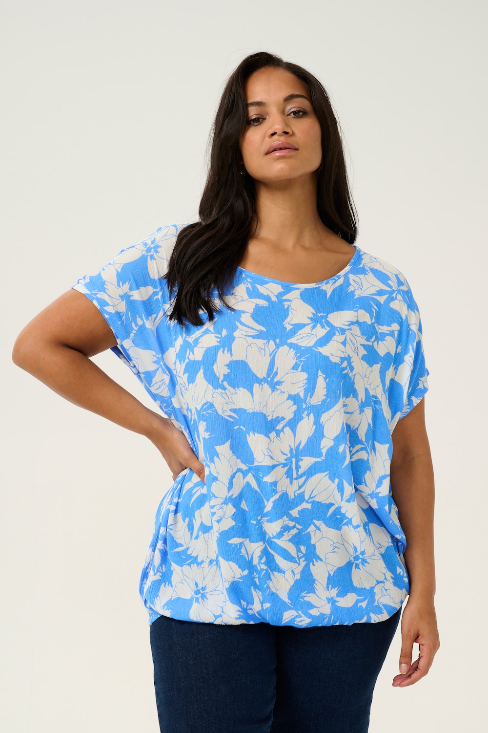 Große Größen Kurzarm-Bluse Loose fit, Damen, türkis, Größe: 52, Viskose, Happy Size DE Women von KAFFE Curve