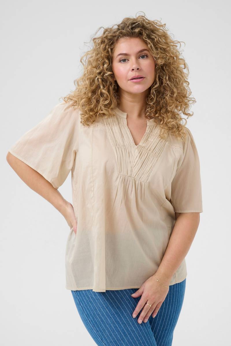 Große Größen Kurzarm-Bluse Regular fit, Damen, beige, Größe: 50, Baumwolle, Happy Size DE Women Große Größen Kurzarm-Bluse Regular fit, Damen, beige, Größe: 50, Baumwolle, Happy Size DE Women von KAFFE Curve