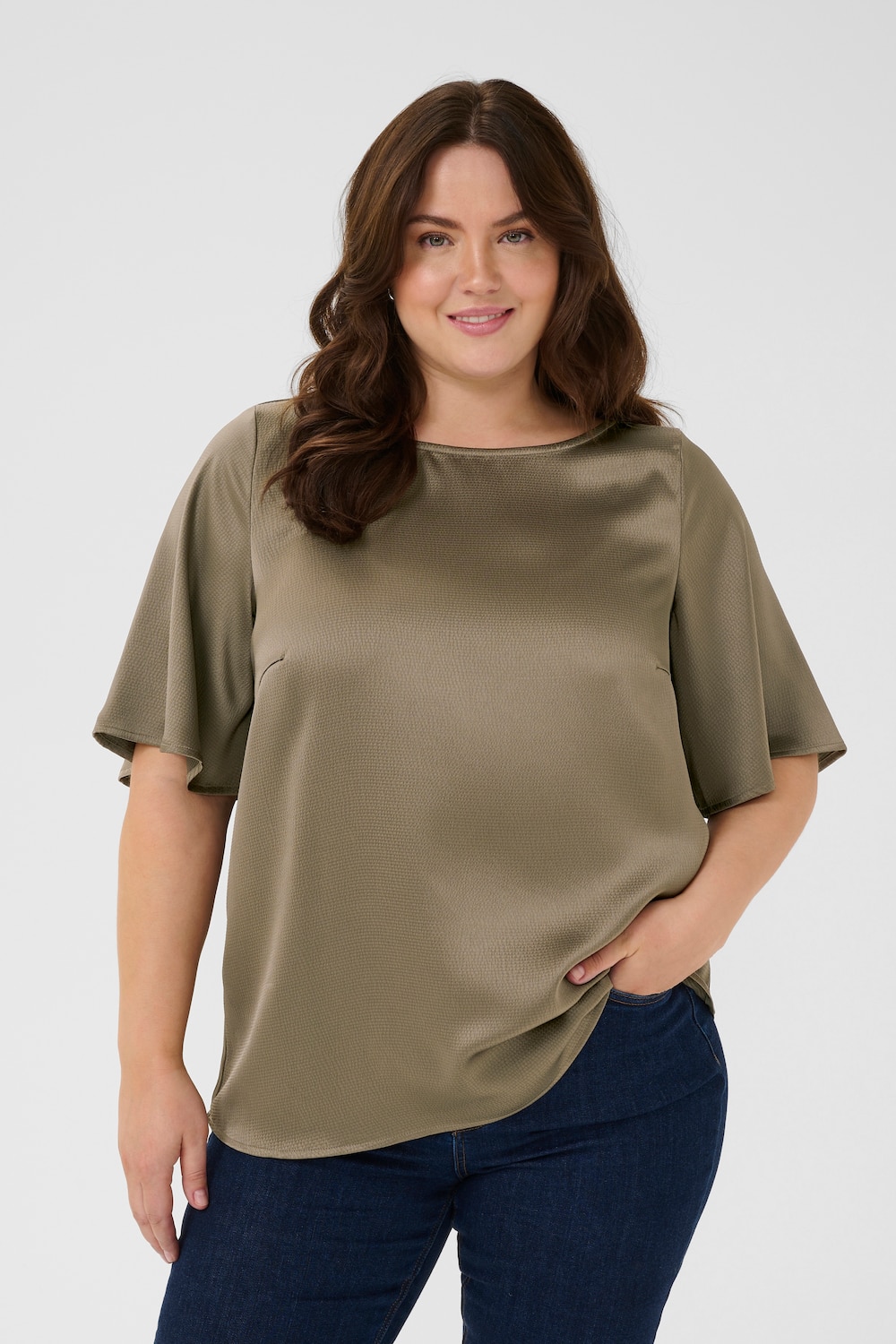 Große Größen Kurzarm-Bluse Regular fit, Damen, beige, Größe: 54, Polyester, Happy Size DE Women von KAFFE Curve
