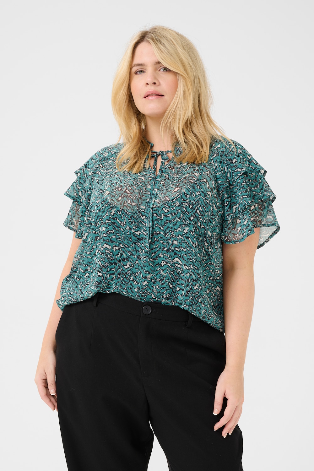 Große Größen Kurzarm-Bluse Regular fit, Damen, blau, Größe: 44, Polyester, Happy Size DE Women von KAFFE Curve