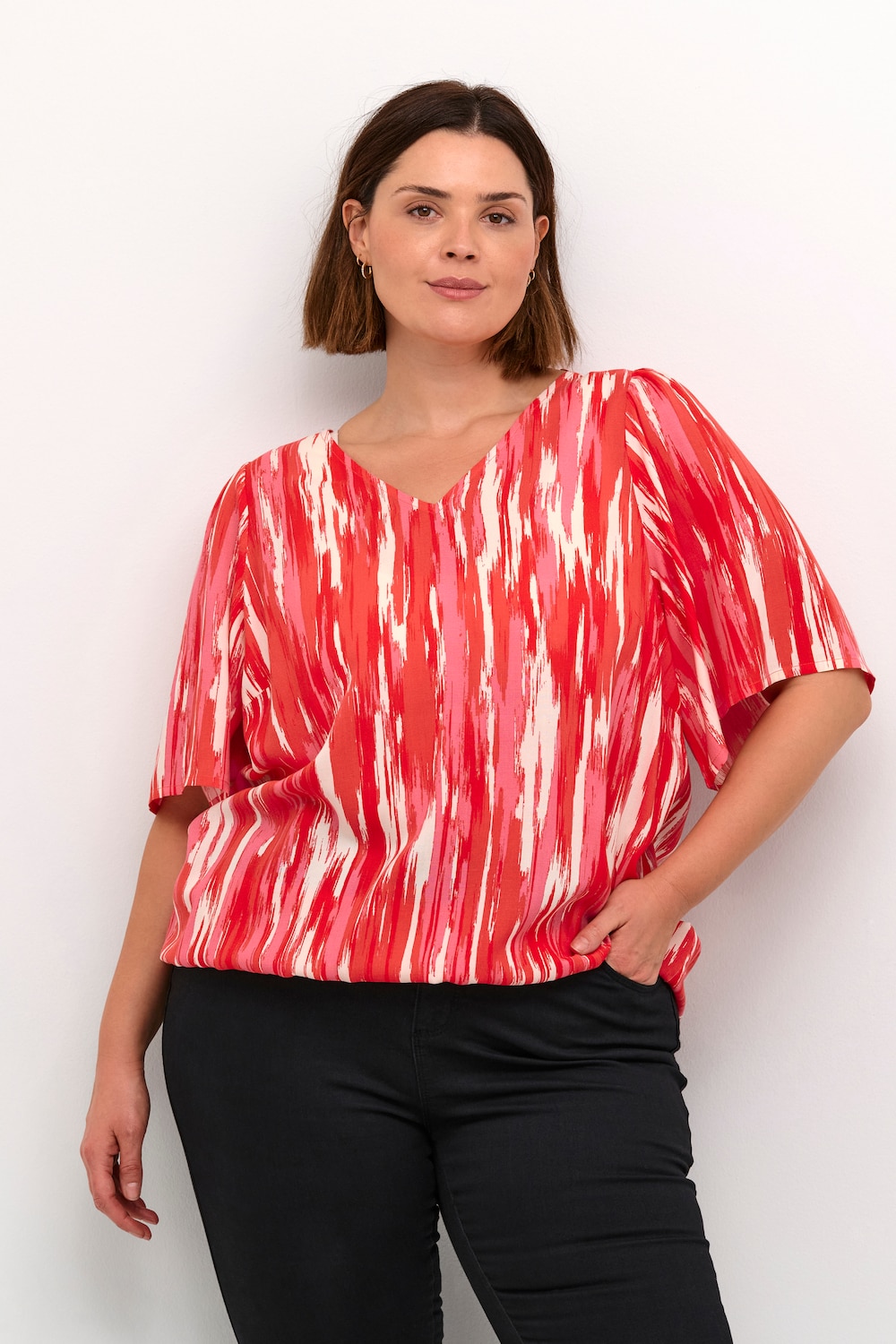 Große Größen Kurzarm-Bluse Regular fit, Damen, rosa, Größe: 54, Viskose, Happy Size DE Women von KAFFE Curve