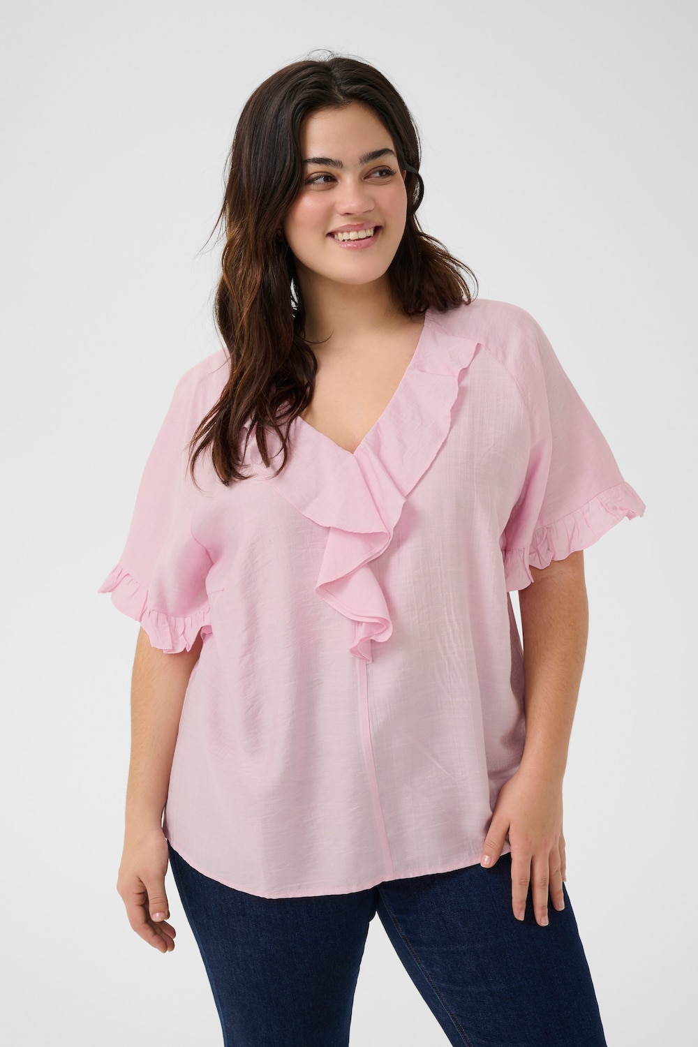 Große Größen Kurzarm-Bluse Regular fit, Damen, rosa, Größe: 54, Viskose/Synthetische Fasern, Happy Size DE Women Große Größen Kurzarm-Bluse Regular fit, Damen, rosa, Größe: 54, Viskose/Synthetische Fasern, Happy Size DE Women von KAFFE Curve