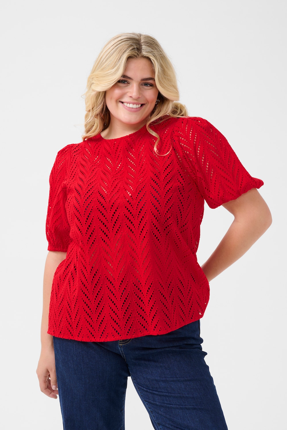 Große Größen Kurzarm-Bluse Regular fit, Damen, rot, Größe: 54, Baumwolle, Happy Size DE Women Große Größen Kurzarm-Bluse Regular fit, Damen, rot, Größe: 54, Baumwolle, Happy Size DE Women von KAFFE Curve