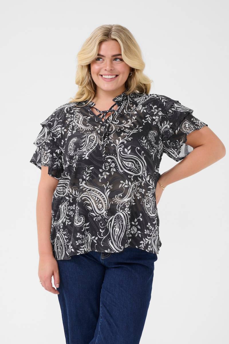 Große Größen Kurzarm-Bluse Regular fit, Damen, schwarz, Größe: 44, Polyester, Happy Size DE Women von KAFFE Curve