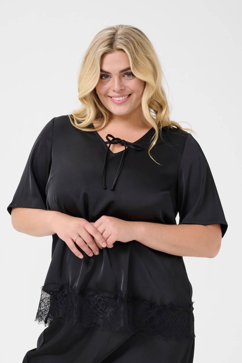Große Größen Kurzarm-Bluse Regular fit, Damen, schwarz, Größe: 46, Polyester, Happy Size DE Women von KAFFE Curve