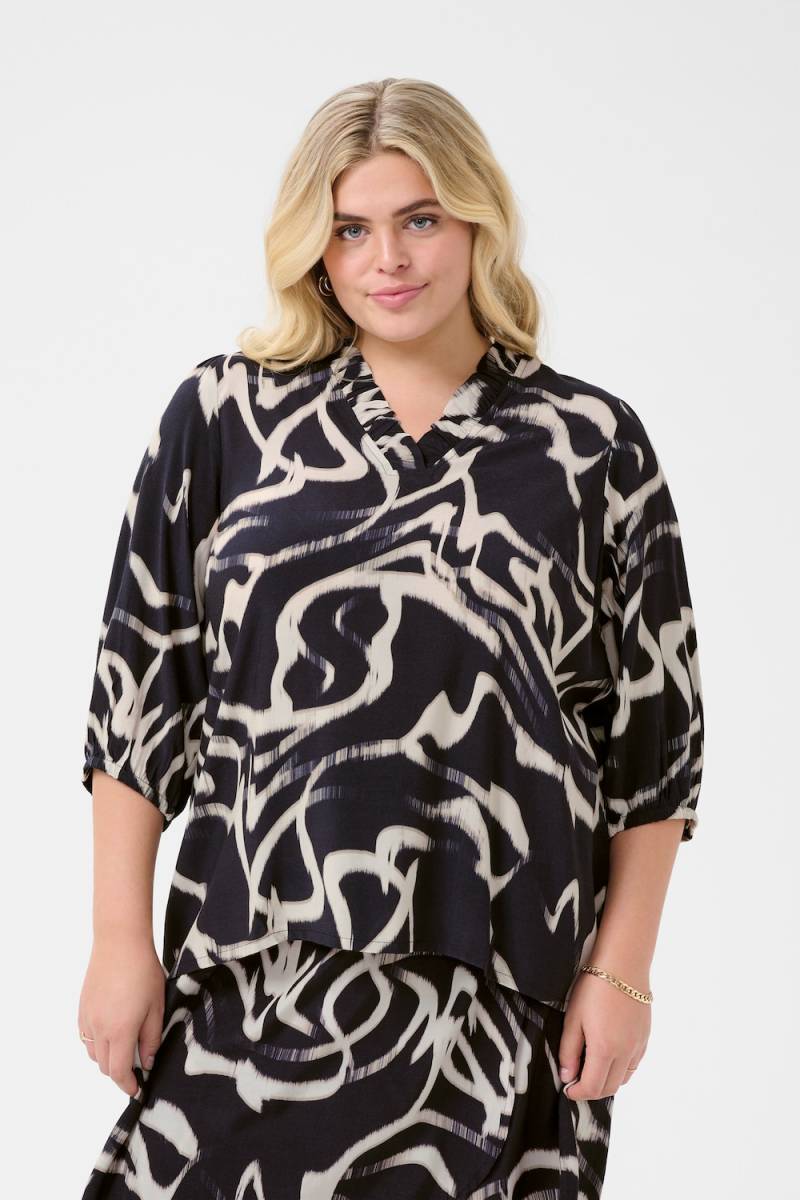 Große Größen Kurzarm-Bluse Regular fit, Damen, schwarz, Größe: 48, Viskose, Happy Size DE Women von KAFFE Curve