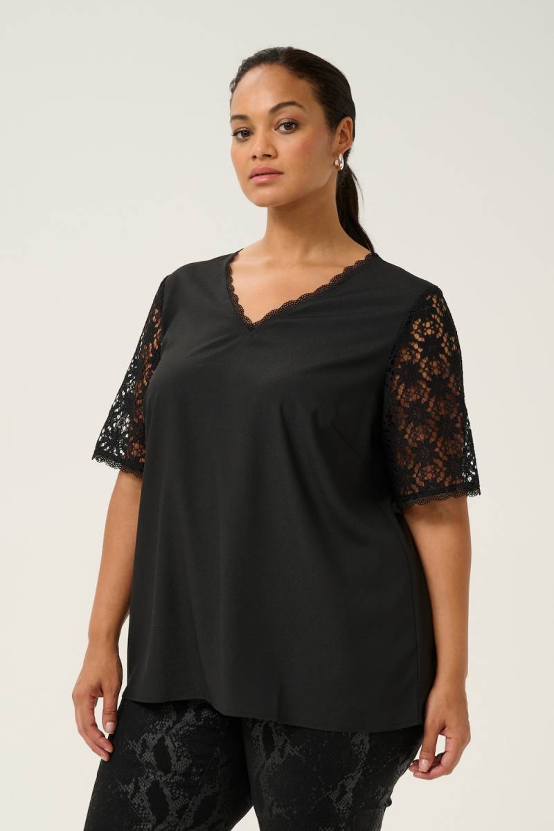 Große Größen Kurzarm-Bluse Regular fit, Damen, schwarz, Größe: 52, Polyester, Happy Size DE Women von KAFFE Curve