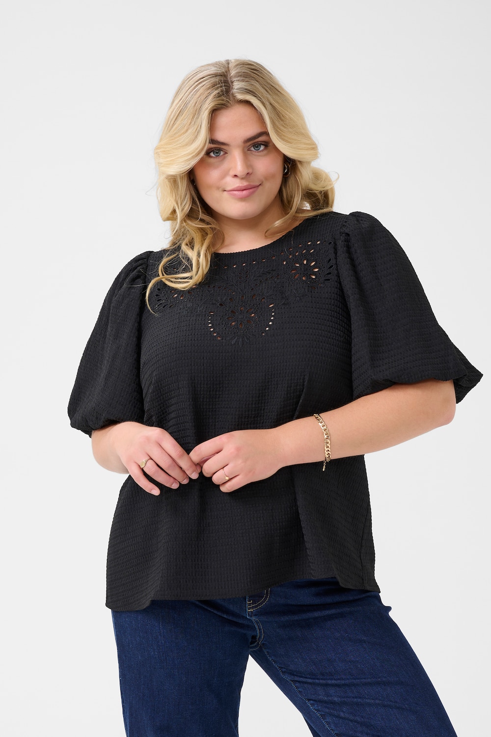 Große Größen Kurzarm-Bluse Regular fit, Damen, schwarz, Größe: 54, Polyester, Happy Size DE Women von KAFFE Curve