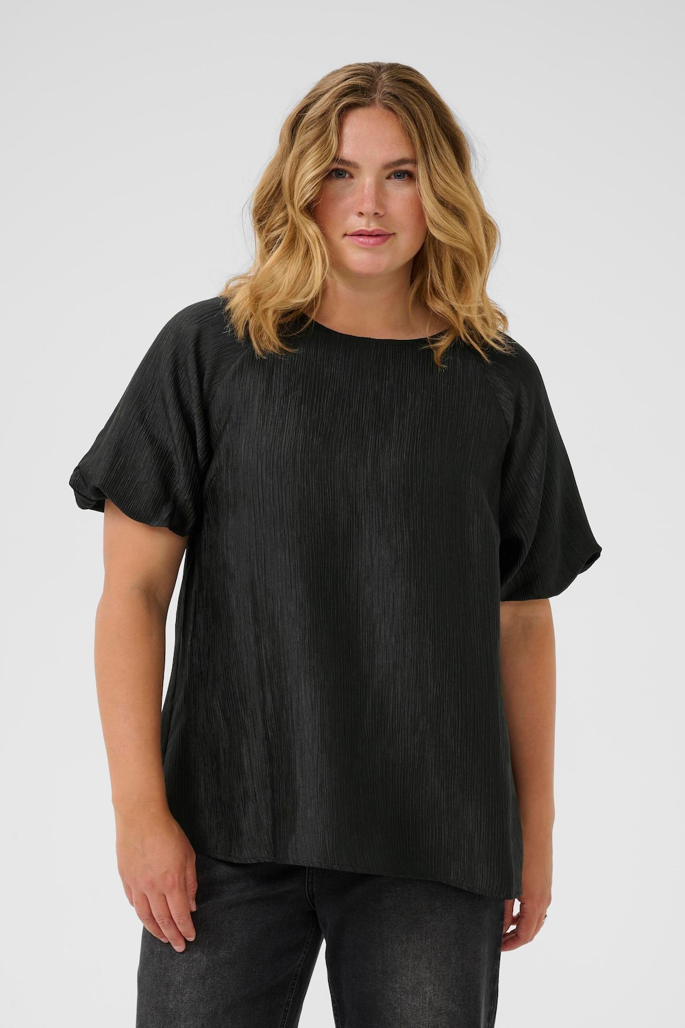 Große Größen Kurzarm-Bluse Regular fit, Damen, schwarz, Größe: 54, Viskose/Nylon, Happy Size DE Women von KAFFE Curve