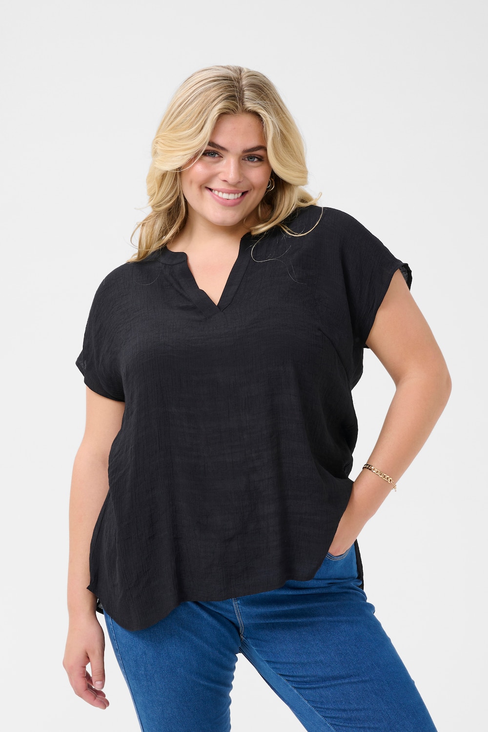 Große Größen Kurzarm-Bluse Regular fit, Damen, schwarz, Größe: 54, Viskose/Polyester, Happy Size DE Women von KAFFE Curve