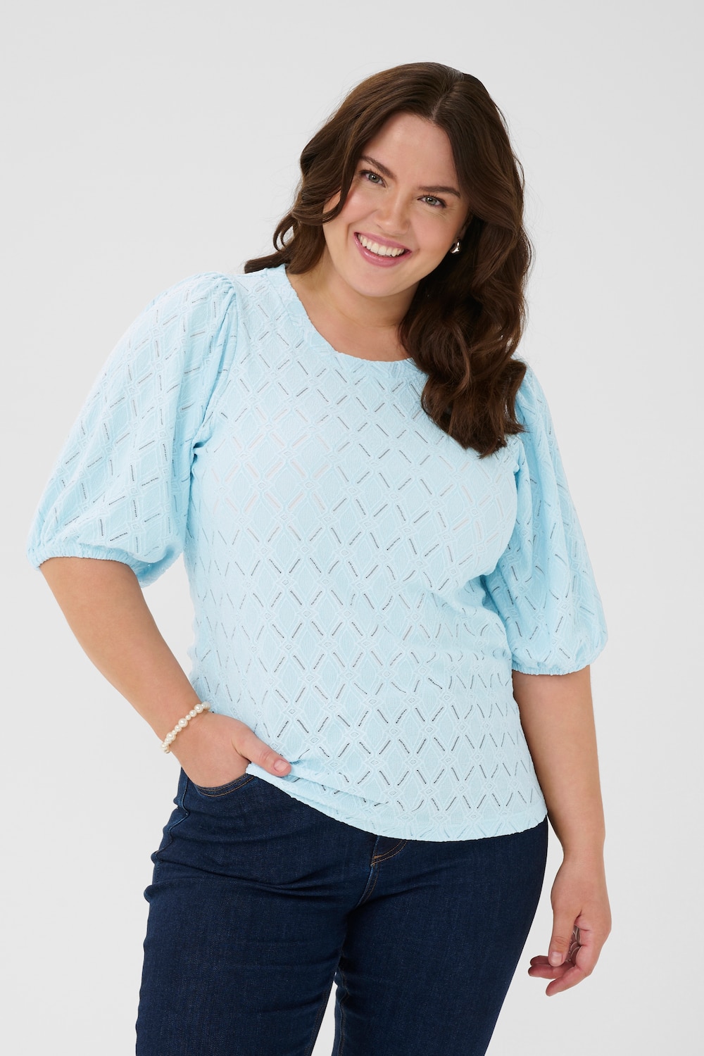 Große Größen Kurzarm-Bluse Regular fit, Damen, türkis, Größe: L, Polyester, Happy Size DE Women von KAFFE Curve