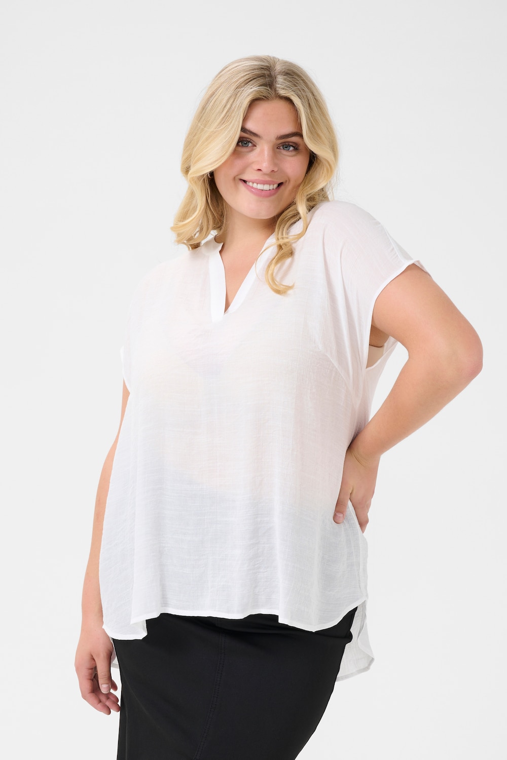 Große Größen Kurzarm-Bluse Regular fit, Damen, weiß, Größe: 46, Viskose/Polyester, Happy Size DE Women von KAFFE Curve