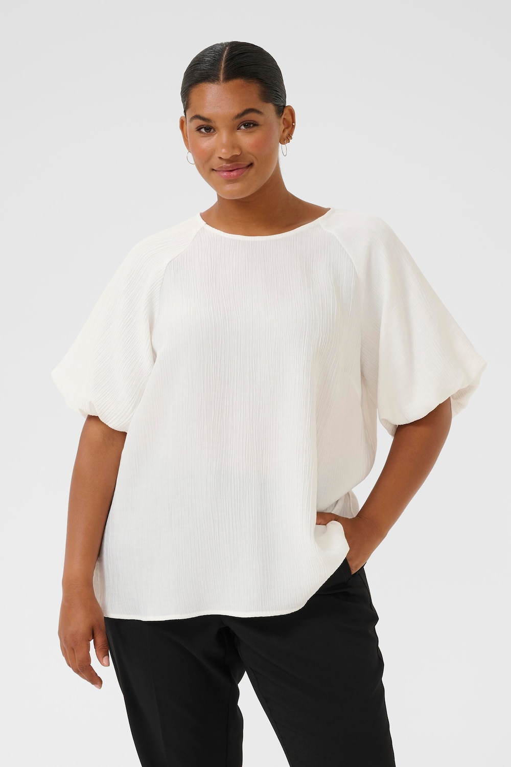 Große Größen Kurzarm-Bluse Regular fit, Damen, weiß, Größe: 48, Viskose/Nylon, Happy Size DE Women von KAFFE Curve