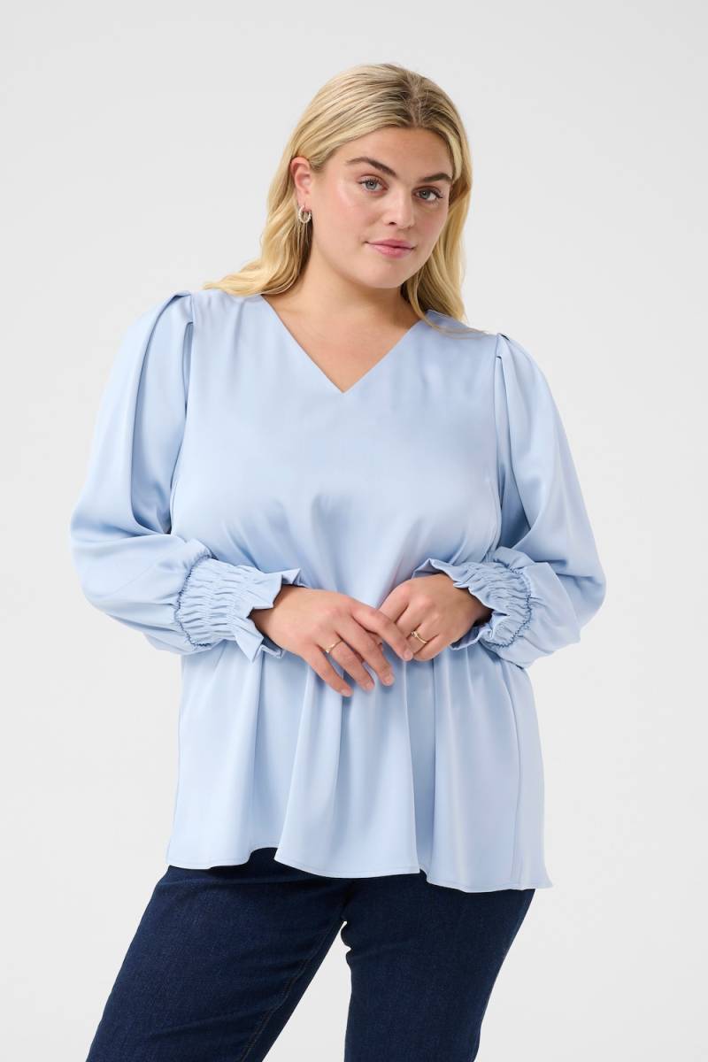 Große Größen Langarm-Bluse A-shape, Damen, türkis, Größe: 48, Polyester, Happy Size DE Women von KAFFE Curve