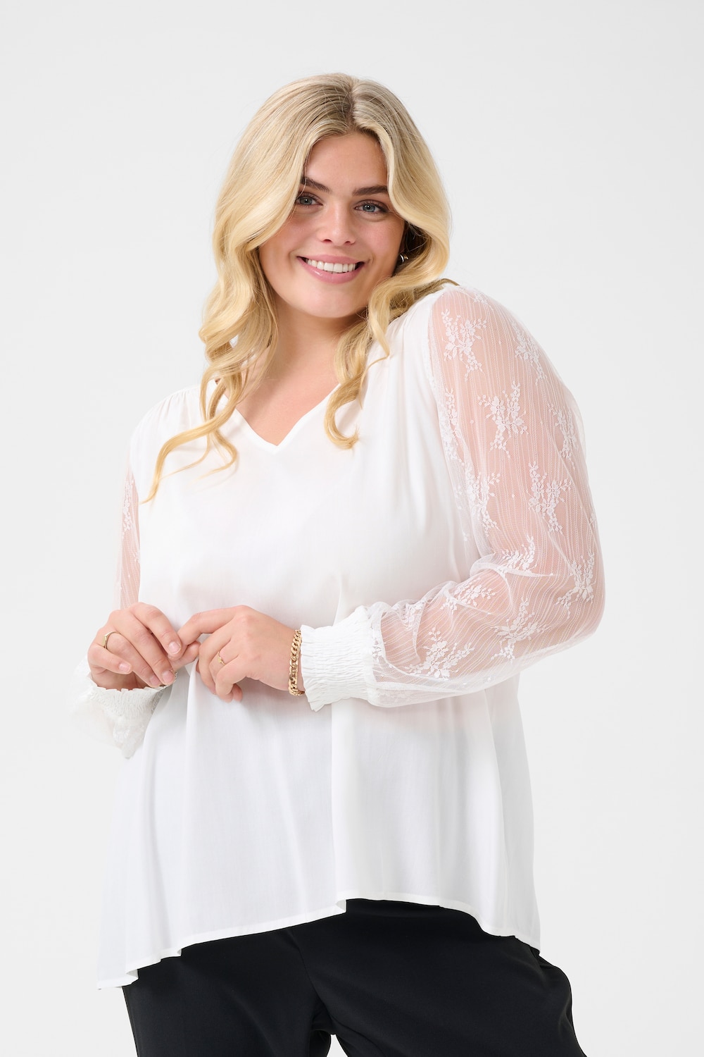 Große Größen Langarm-Bluse A-shape, Damen, weiß, Größe: 48, Viskose, Happy Size DE Women von KAFFE Curve