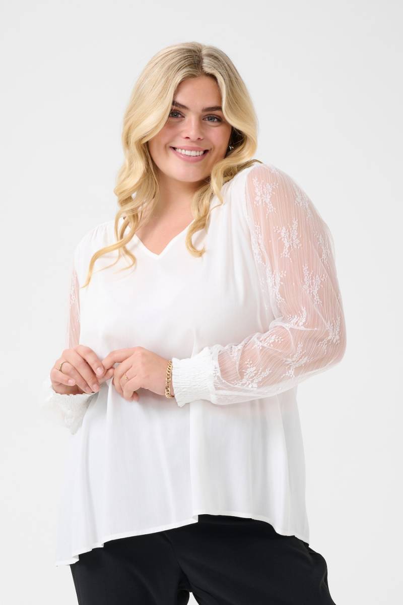 Große Größen Langarm-Bluse A-shape, Damen, weiß, Größe: 48, Viskose, Happy Size DE Women von KAFFE Curve