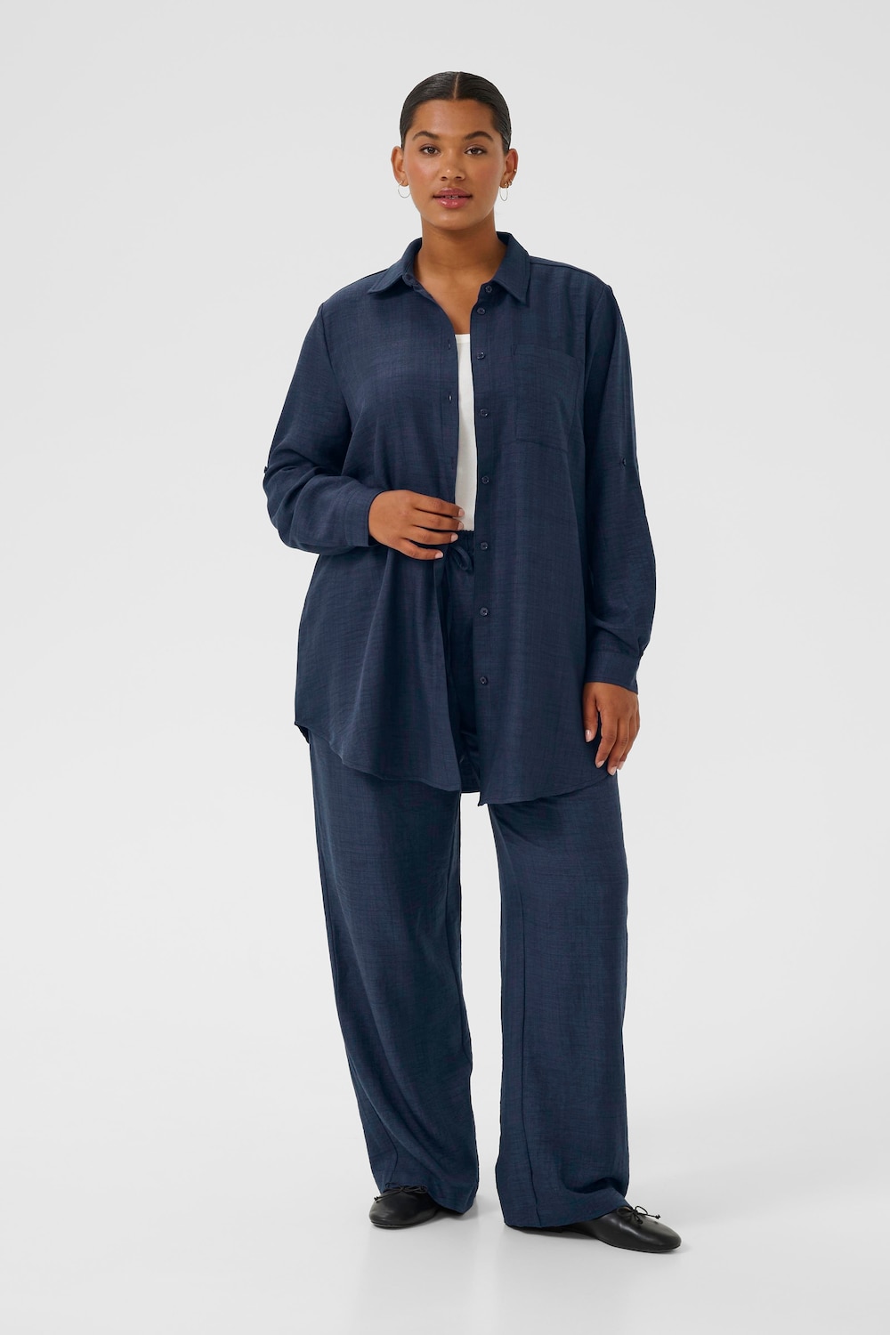 Große Größen Langarm-Bluse Loose fit, Damen, blau, Größe: 44, Polyester, Happy Size DE Women von KAFFE Curve