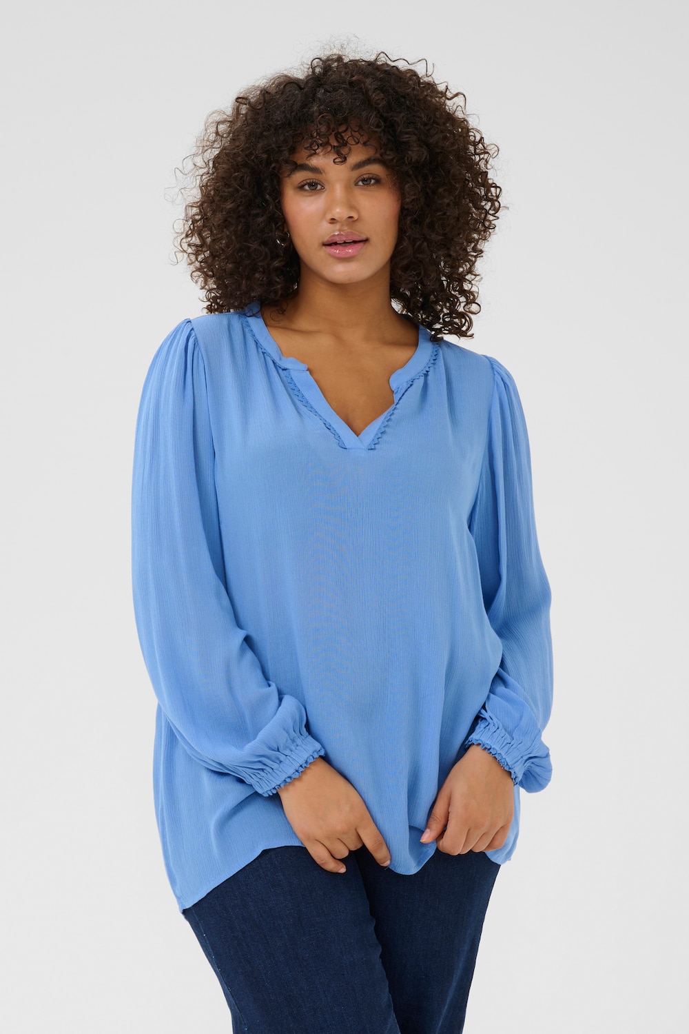 Große Größen Langarm-Bluse Loose fit, Damen, blau, Größe: 44, Viskose, Happy Size DE Women von KAFFE Curve
