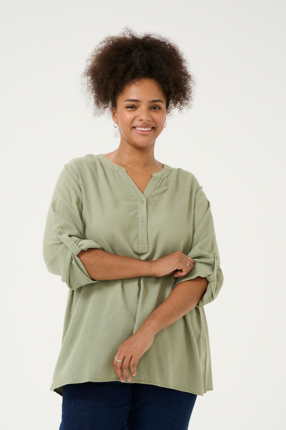 Große Größen Langarm-Bluse Loose fit, Damen, grau, Größe: 54, Viskose/Leinen, Happy Size DE Women von KAFFE Curve