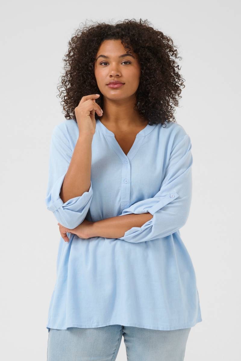 Große Größen Langarm-Bluse Loose fit, Damen, türkis, Größe: 54, Viskose/Leinen, Happy Size DE Women von KAFFE Curve