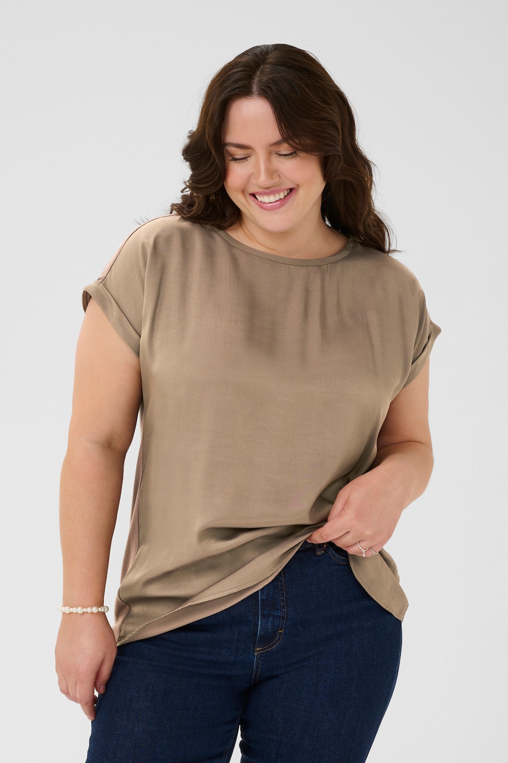 Große Größen Langarm-Bluse Regular fit, Damen, beige, Größe: 46, Baumwolle/Polyester, Happy Size DE Women Große Größen Langarm-Bluse Regular fit, Damen, beige, Größe: 46, Baumwolle/Polyester, Happy Size DE Women von KAFFE Curve