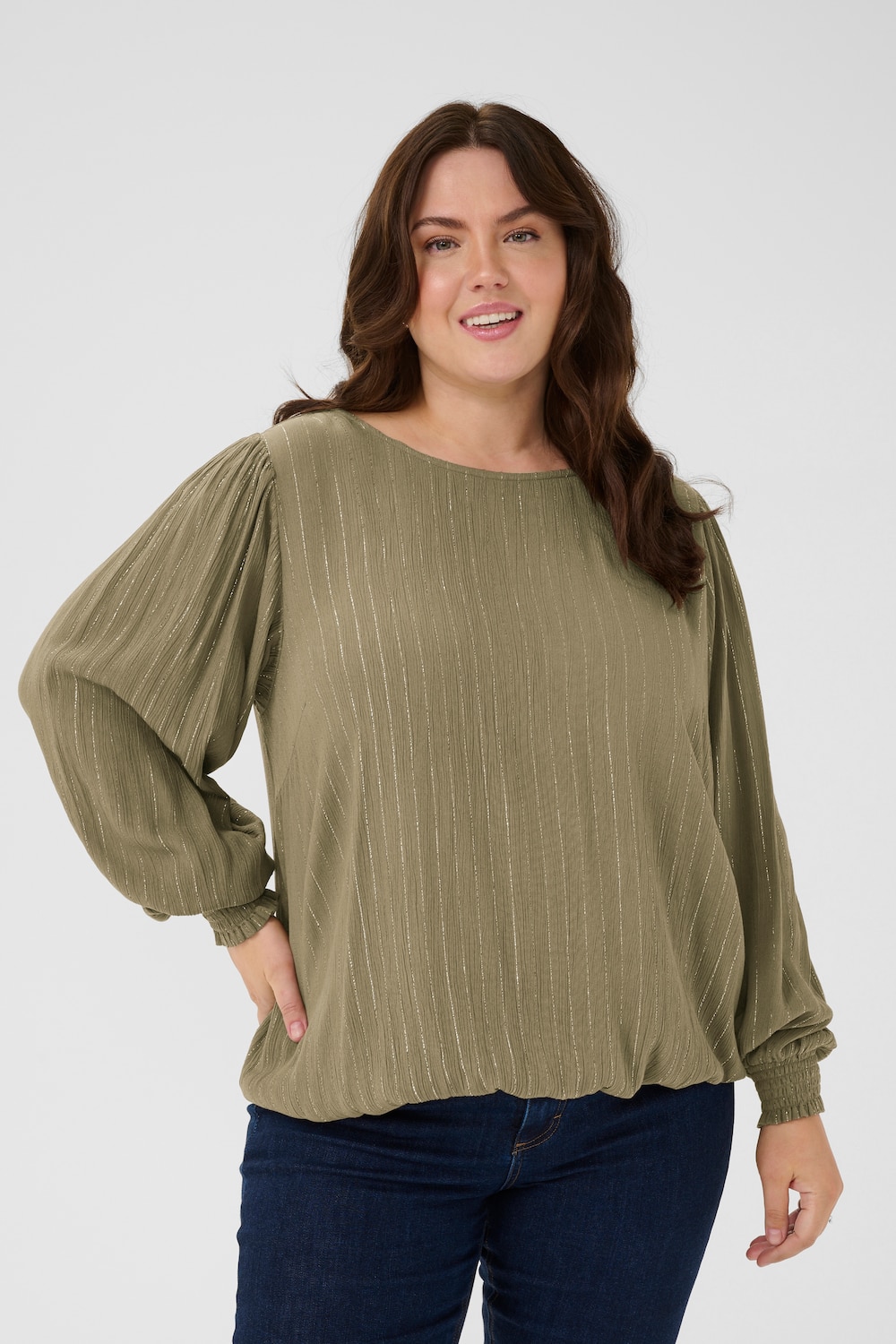 Große Größen Langarm-Bluse Regular fit, Damen, beige, Größe: 46, Viskose, Happy Size DE Women von KAFFE Curve