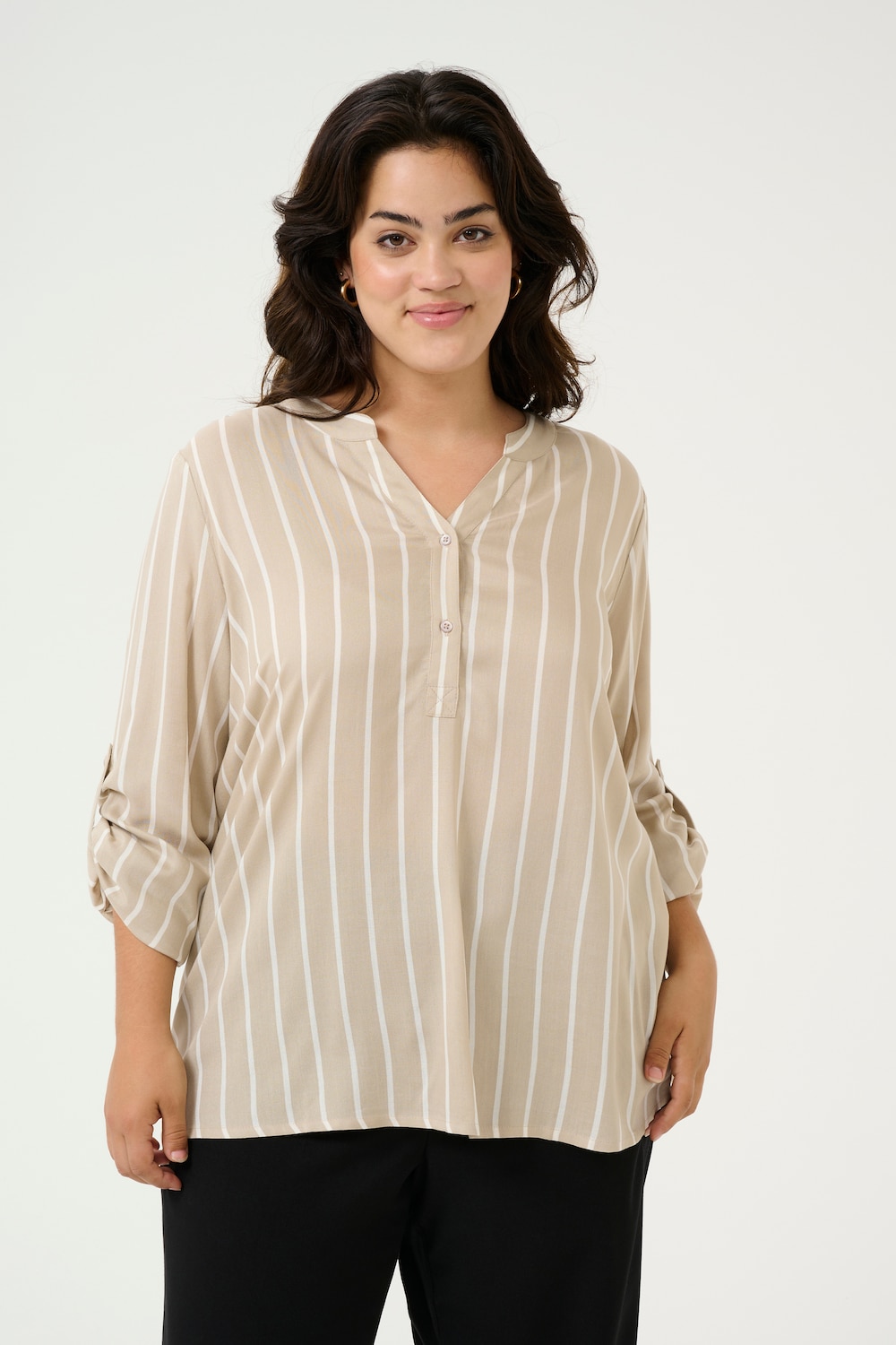 Große Größen Langarm-Bluse Regular fit, Damen, beige, Größe: 50, Viskose, Happy Size DE Women von KAFFE Curve