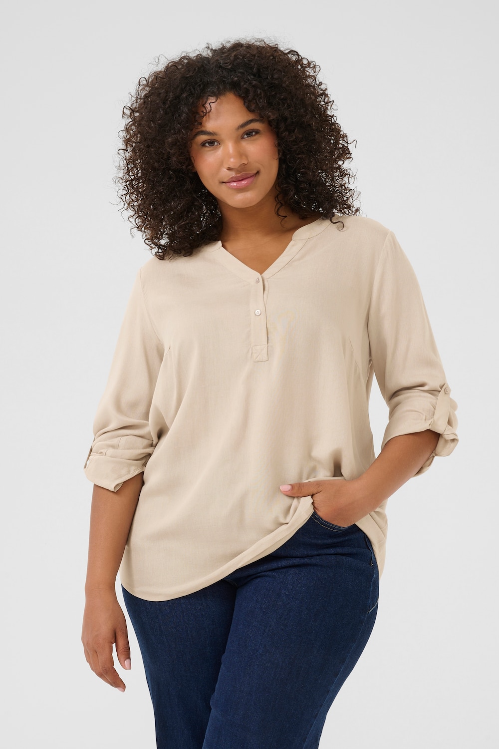 Große Größen Langarm-Bluse Regular fit, Damen, beige, Größe: 54, Viskose, Happy Size DE Women Große Größen Langarm-Bluse Regular fit, Damen, beige, Größe: 54, Viskose, Happy Size DE Women von KAFFE Curve