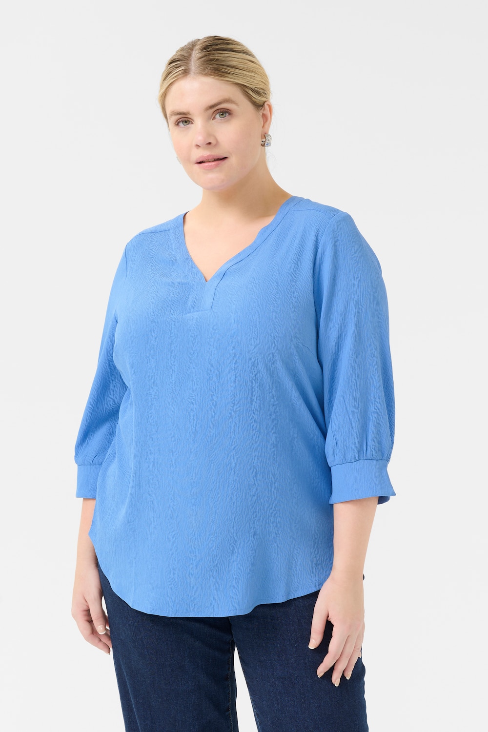 Große Größen Langarm-Bluse Regular fit, Damen, blau, Größe: 44, Polyester, Happy Size DE Women von KAFFE Curve