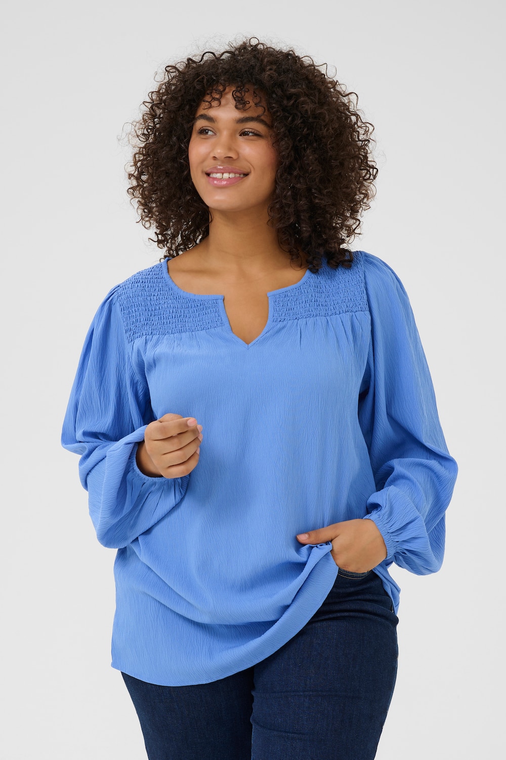 Große Größen Langarm-Bluse Regular fit, Damen, blau, Größe: 44, Polyester, Happy Size DE Women von KAFFE Curve