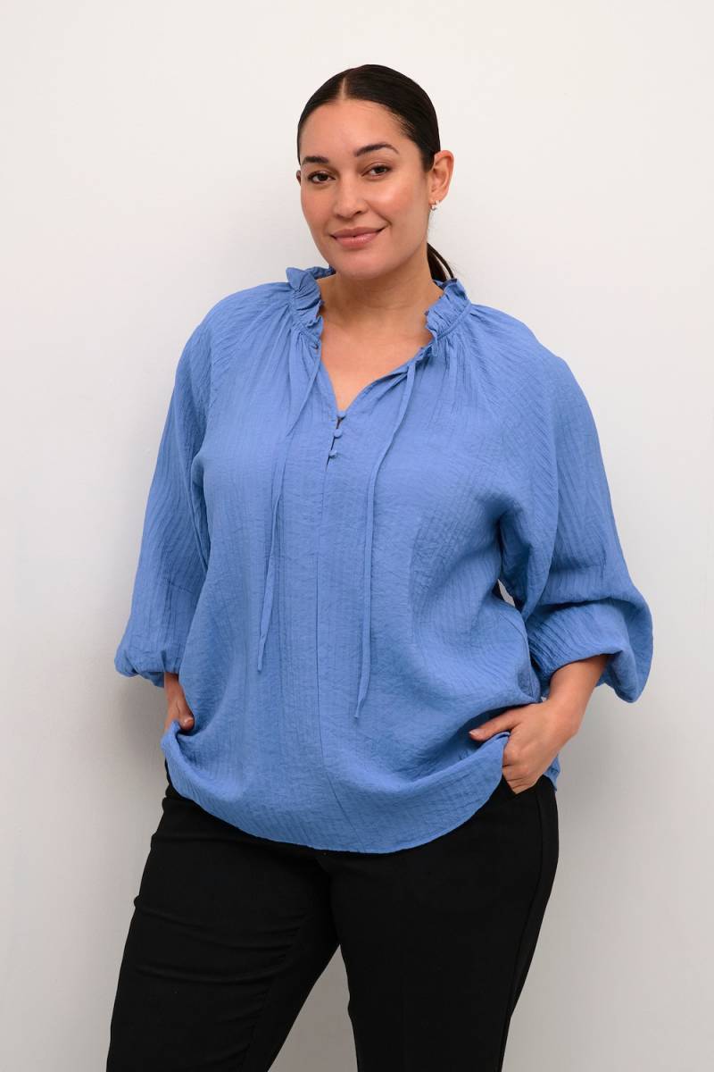 Große Größen Langarm-Bluse Regular fit, Damen, blau, Größe: 44, Viskose/Nylon, Happy Size DE Women von KAFFE Curve