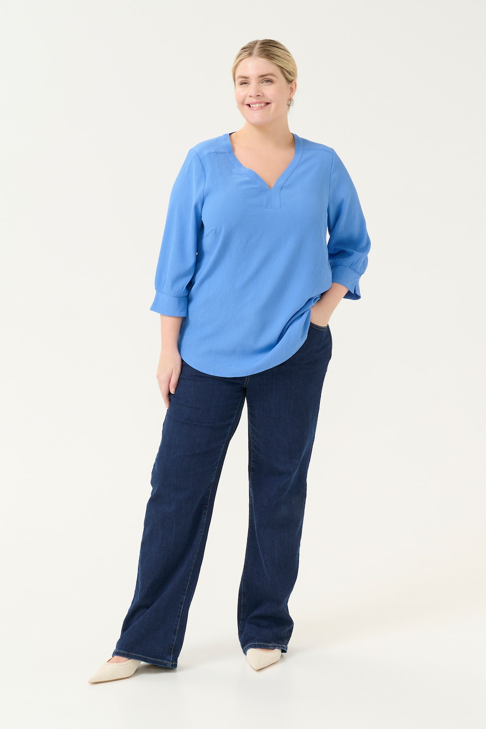 Große Größen Langarm-Bluse Regular fit, Damen, blau, Größe: 50, Polyester, Happy Size DE Women von KAFFE Curve
