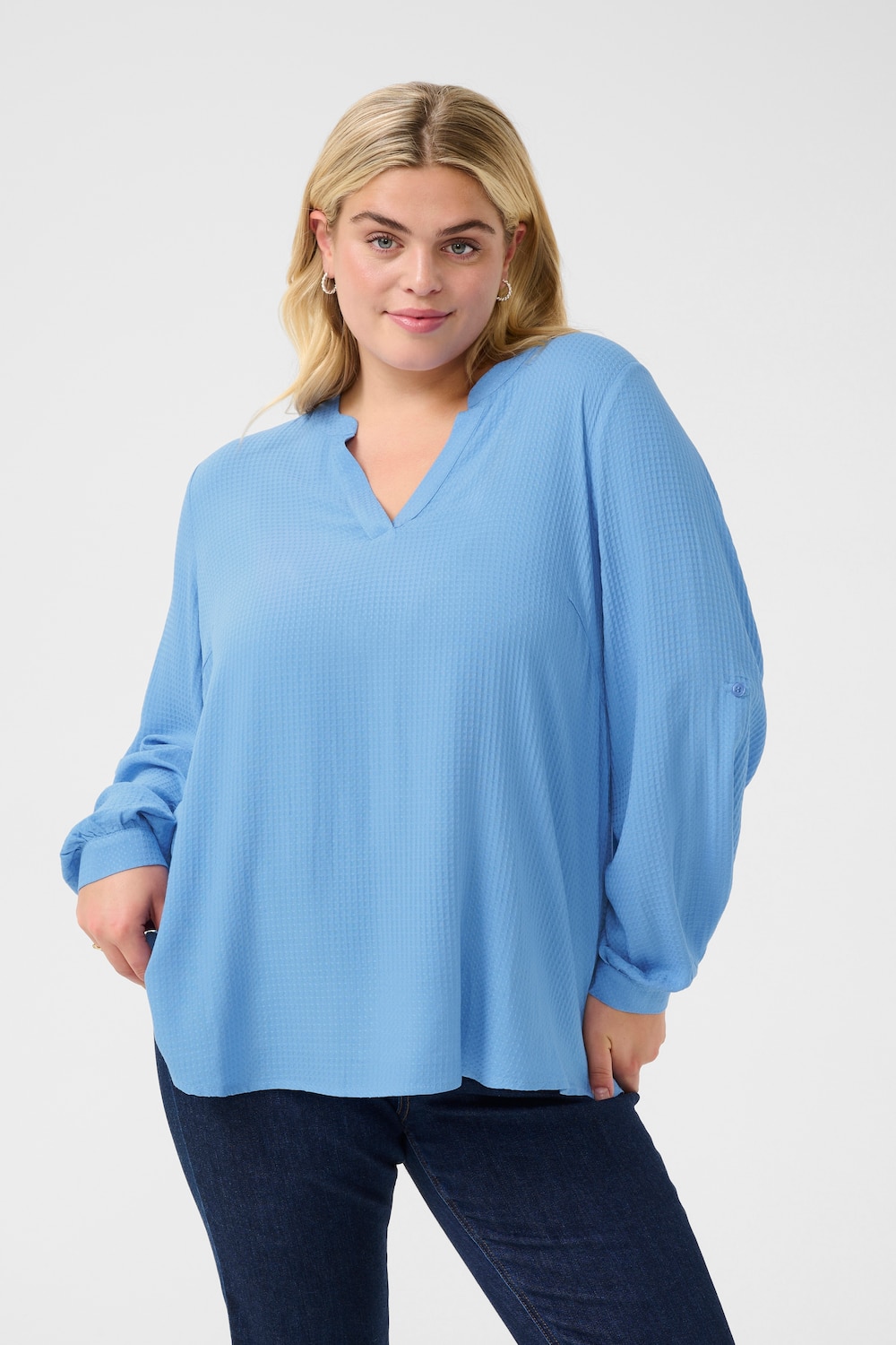 Große Größen Langarm-Bluse Regular fit, Damen, blau, Größe: 50, Viskose, Happy Size DE Women von KAFFE Curve