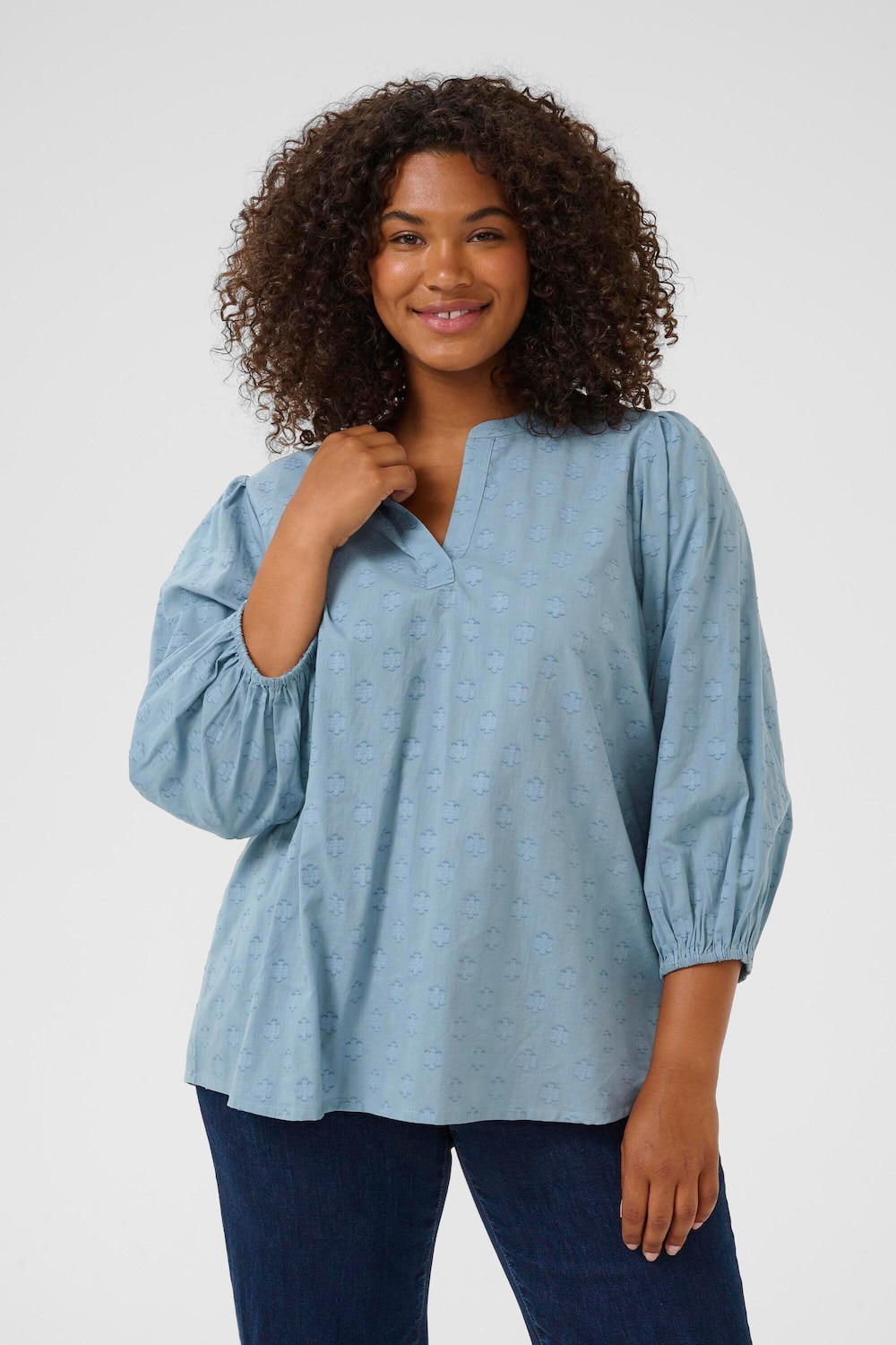 Große Größen Langarm-Bluse Regular fit, Damen, blau, Größe: 52, Baumwolle, Happy Size DE Women Große Größen Langarm-Bluse Regular fit, Damen, blau, Größe: 52, Baumwolle, Happy Size DE Women von KAFFE Curve