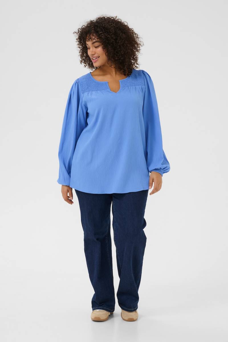 Große Größen Langarm-Bluse Regular fit, Damen, blau, Größe: 52, Polyester, Happy Size DE Women Große Größen Langarm-Bluse Regular fit, Damen, blau, Größe: 52, Polyester, Happy Size DE Women von KAFFE Curve