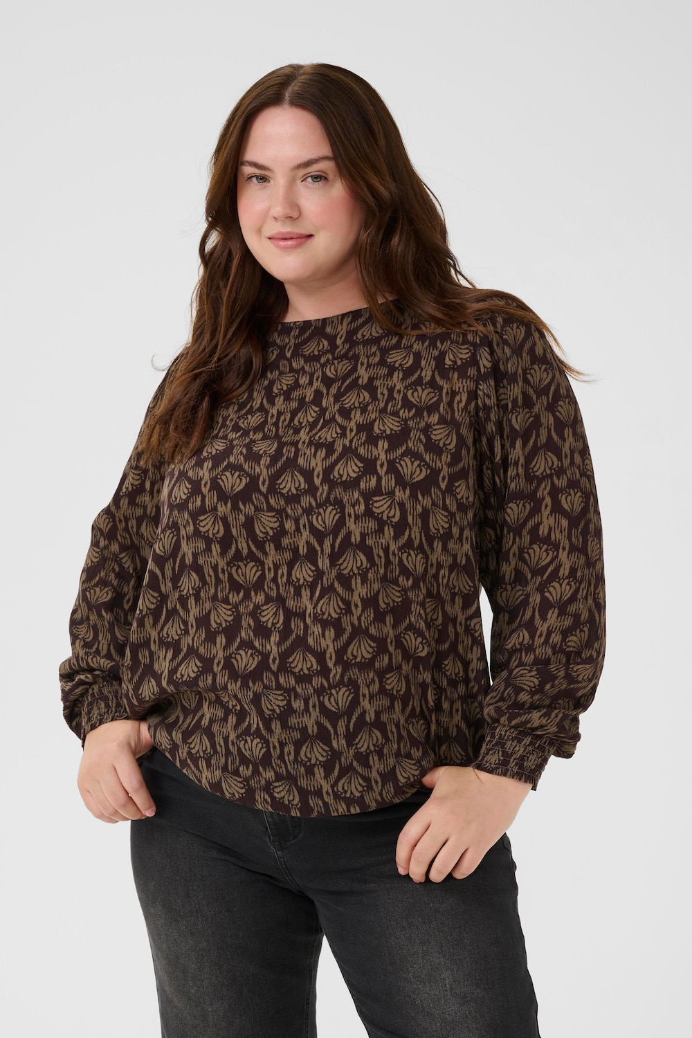 Große Größen Langarm-Bluse Regular fit, Damen, braun, Größe: 48, Viskose, Happy Size DE Women Große Größen Langarm-Bluse Regular fit, Damen, braun, Größe: 48, Viskose, Happy Size DE Women von KAFFE Curve