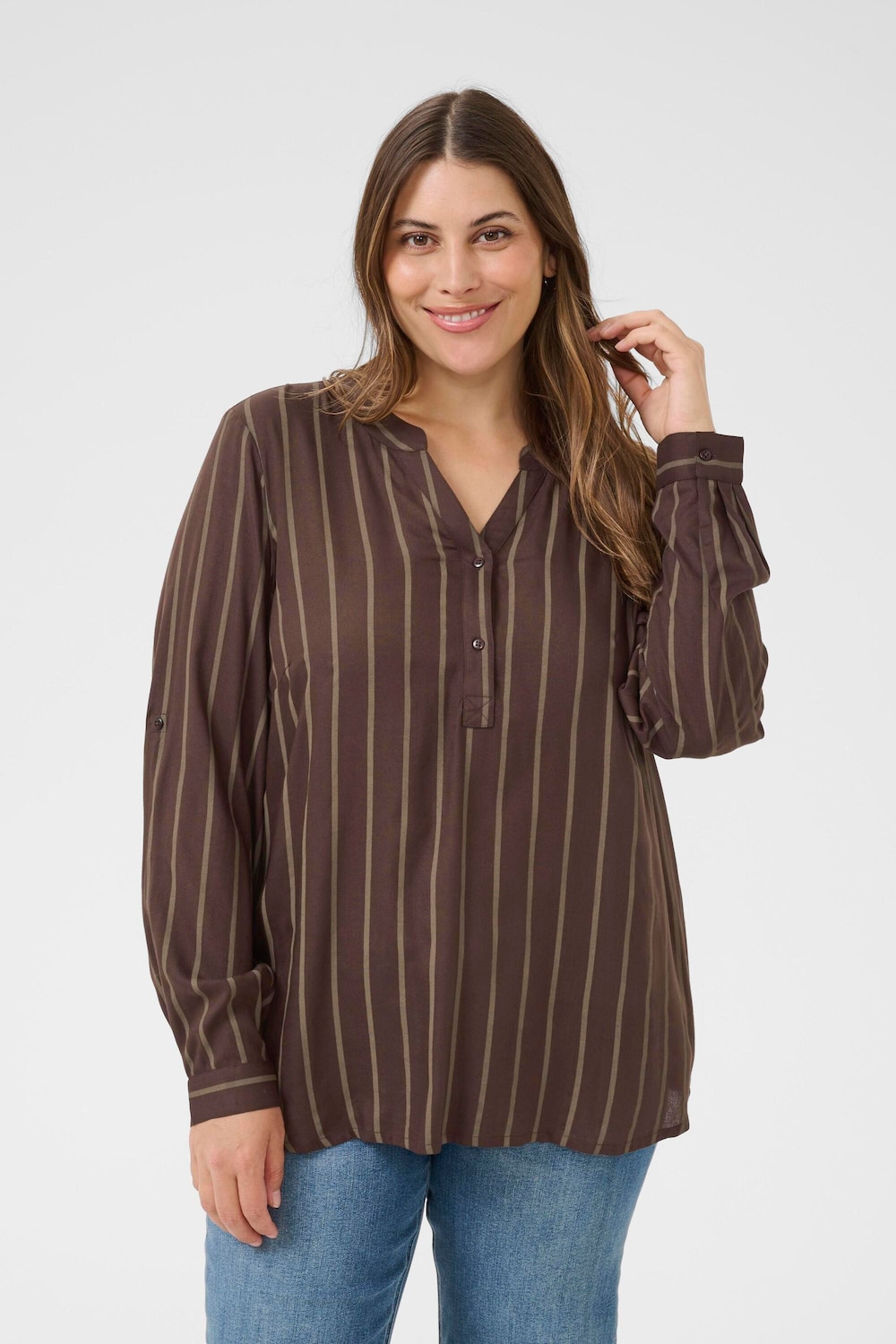 Große Größen Langarm-Bluse Regular fit, Damen, braun, Größe: 52, Viskose, Happy Size DE Women Große Größen Langarm-Bluse Regular fit, Damen, braun, Größe: 52, Viskose, Happy Size DE Women von KAFFE Curve