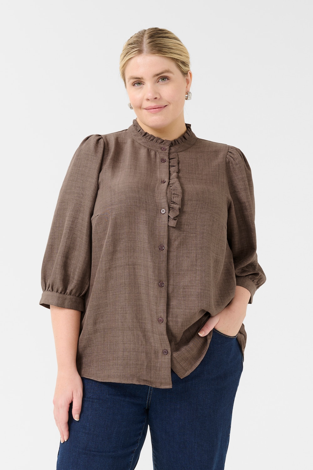 Große Größen Langarm-Bluse Regular fit, Damen, braun, Größe: 54, Polyester, Happy Size DE Women von KAFFE Curve