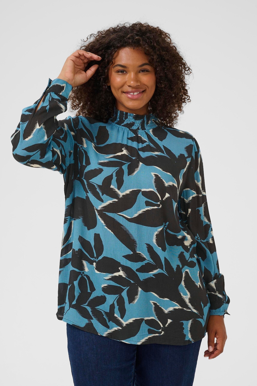 Große Größen Langarm-Bluse Regular fit, Damen, grau, Größe: 44, Viskose, Happy Size DE Women von KAFFE Curve