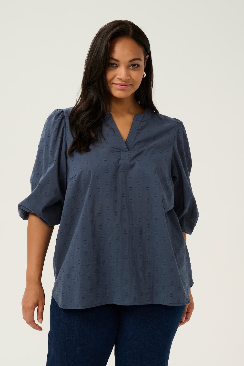 Große Größen Langarm-Bluse Regular fit, Damen, grau, Größe: 50, Baumwolle, Happy Size DE Women von KAFFE Curve