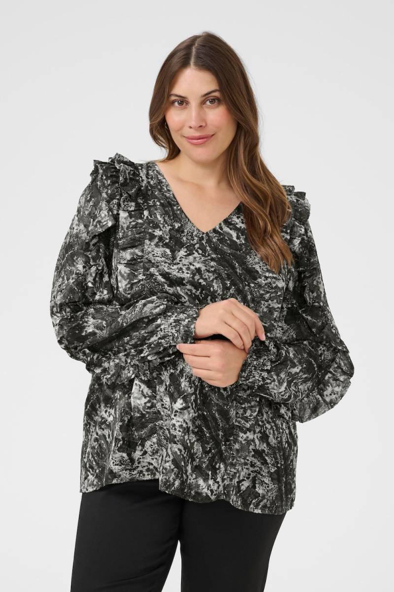 Große Größen Langarm-Bluse Regular fit, Damen, grau, Größe: 50, Polyester, Happy Size DE Women von KAFFE Curve