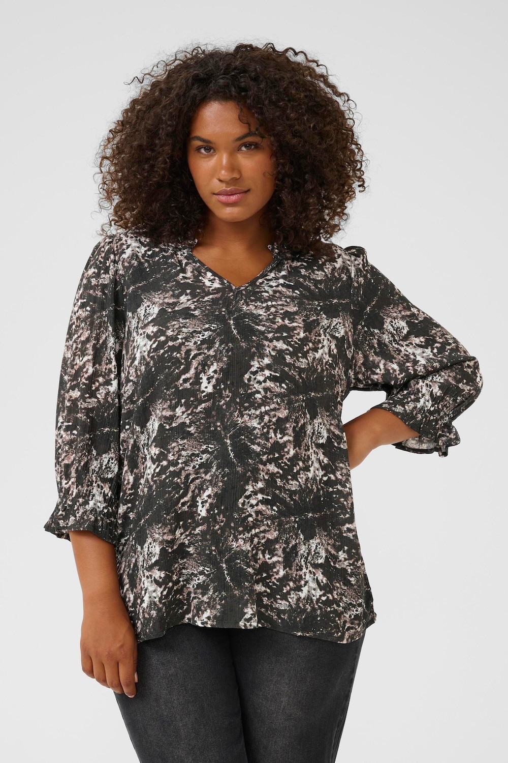 Große Größen Langarm-Bluse Regular fit, Damen, grau, Größe: 52, Viskose, Happy Size DE Women Große Größen Langarm-Bluse Regular fit, Damen, grau, Größe: 52, Viskose, Happy Size DE Women von KAFFE Curve