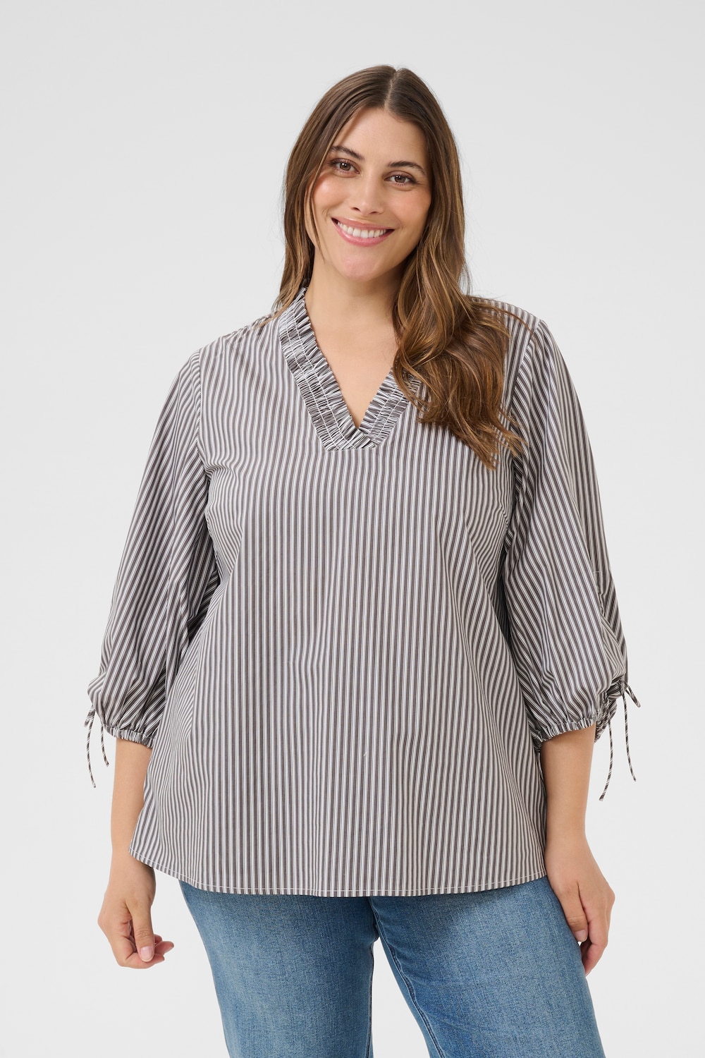 Große Größen Langarm-Bluse Regular fit, Damen, grau, Größe: 54, Baumwolle, Happy Size DE Women von KAFFE Curve