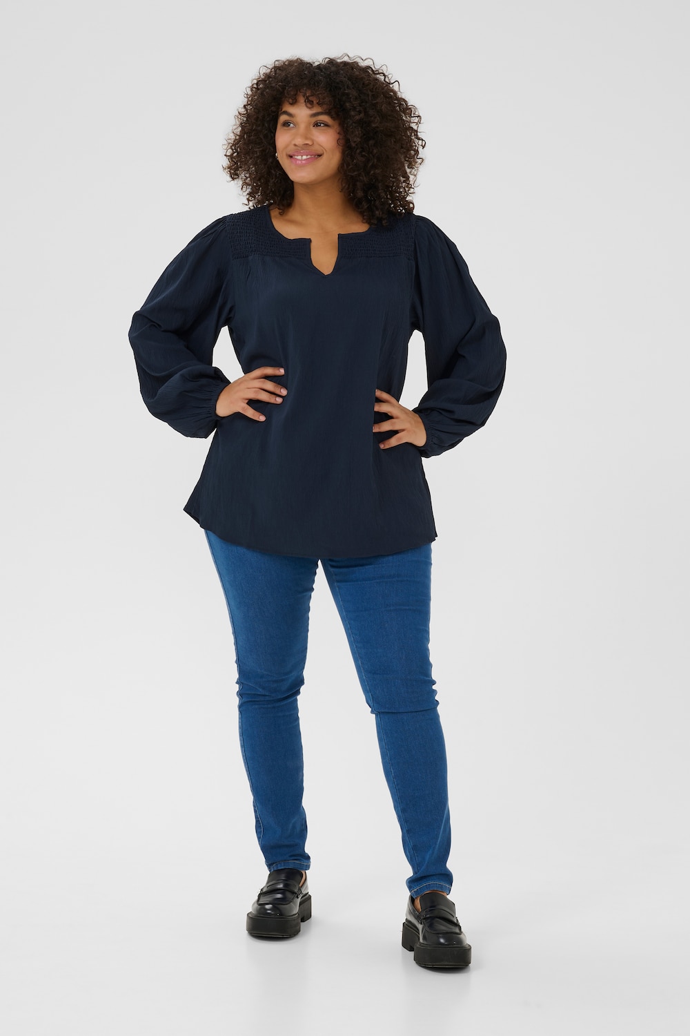 Große Größen Langarm-Bluse Regular fit, Damen, grau, Größe: 54, Polyester, Happy Size DE Women von KAFFE Curve